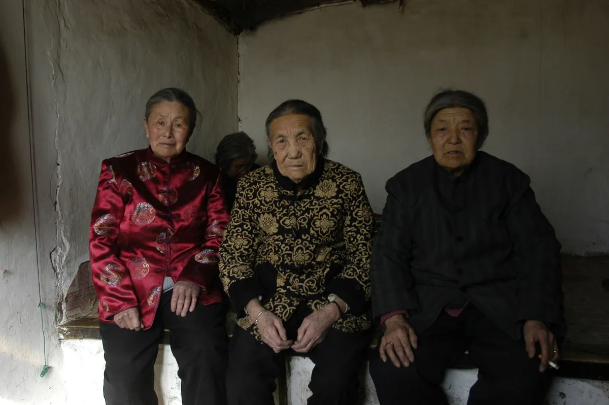 Meng Shujing (82) with grandson Shi Junguang (30) and great-grandson Shi Yaobin (5) at home in Sanjiazi near the town of Qiqihar in Heilongjiang province in North-east China. 2007