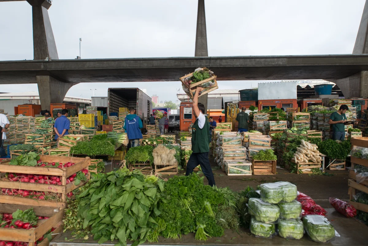 Workers at the Companhia de Entrepostos e Armazéns Gerais de São Paulo ( CEAGESP ). The CEAGESP is the wholesale food market was created in May 1969.