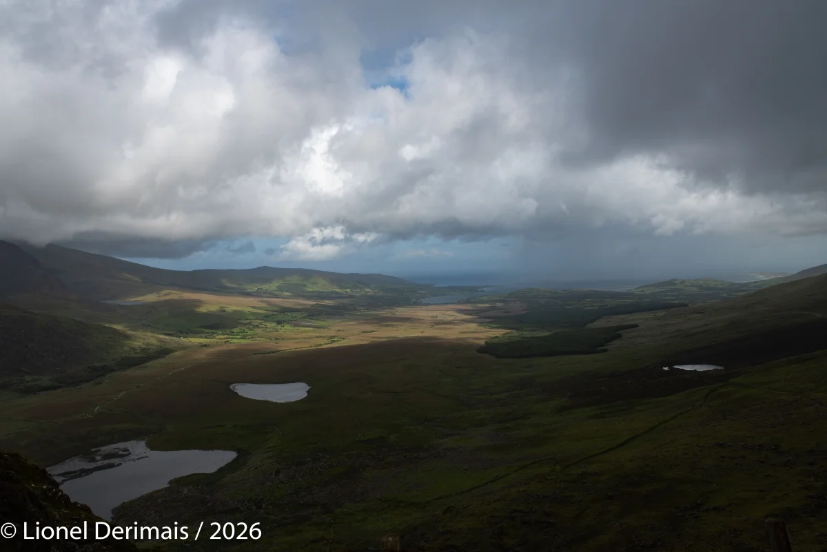 Brandon bay from Conor pass, County Kerry, Ireland.