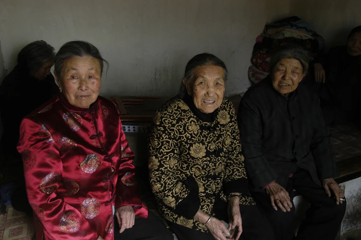 Meng Shujing (82) with grandson Shi Junguang (30) and great-grandson Shi Yaobin (5) at home in Sanjiazi near the town of Qiqihar in Heilongjiang province in North-east China. 2007
